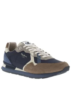 Baskets running en cuir bleu marine à talon plat avec des lacets tressés