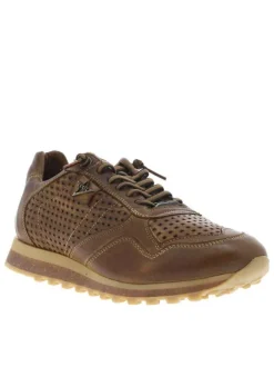 Baskets running en cuir brunes avec semelle à talon plat et lacets élastiqués