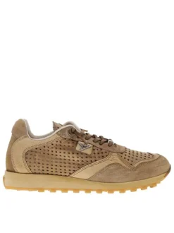 Baskets running en cuir brunes à talon plat et à lacets ronds