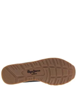 Baskets running en cuir cognac à talon plat avec logo beige et lacets plats
