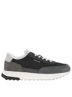 Baskets running en cuir grises avec des empiècements en cuir nubuck