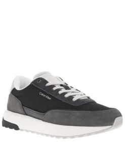 Baskets running en cuir grises avec des empiècements en cuir nubuck