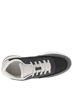 Baskets running en cuir grises avec des empiècements en cuir nubuck