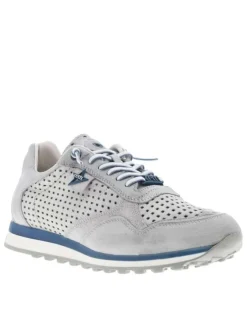 Baskets running en cuir grises à talon plat et à lacets élastiqués avec noeuds