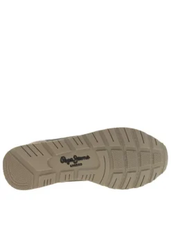 Baskets running en cuir kaki à semelle beige avec lacets plats écrus