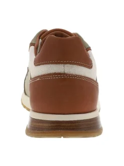 Baskets running en cuir kaki à talon plat avec des lacets écrus