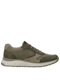 Baskets running en cuir kaki à talon plat avec des lacets et un zip latéral