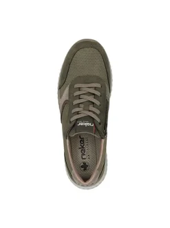 Baskets running en cuir kaki à talon plat avec des lacets et un zip latéral