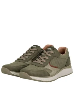 Baskets running en cuir kaki à talon plat avec des lacets et un zip latéral
