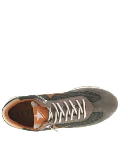 Baskets running en cuir kaki à talon plat et à lacets élastiqués bicolores