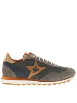 Baskets running en cuir kaki à talon plat et à lacets élastiqués bicolores