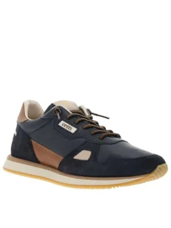 Baskets running en cuir marine avec semelle à talon plat et lacets élastiqués