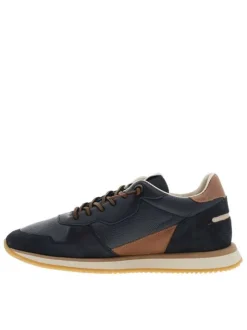 Baskets running en cuir marine avec semelle à talon plat et lacets élastiqués