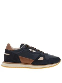 Baskets running en cuir marine avec semelle à talon plat et lacets élastiqués