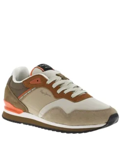 Baskets running en cuir marron et orange à talon plat avec logo blanc