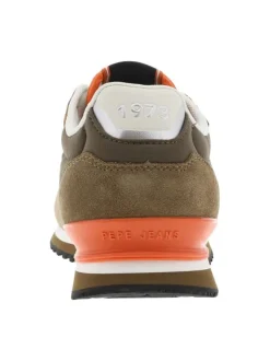 Baskets running en cuir marron et orange à talon plat avec logo blanc