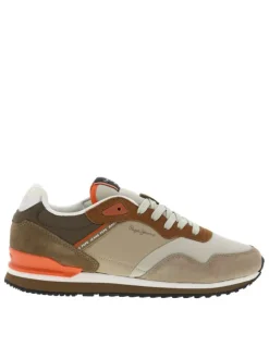 Baskets running en cuir marron et orange à talon plat avec logo blanc