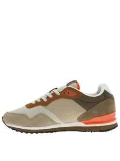Baskets running en cuir marron et orange à talon plat avec logo blanc