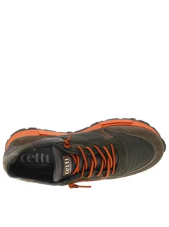 Baskets running en cuir taupe à talon compensé bas et patch de la marque