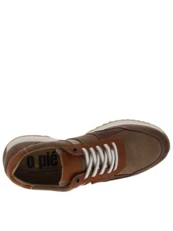 Baskets running en cuir taupe à talon plat avec des lacets tressés