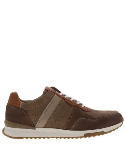 Baskets running en cuir taupe à talon plat avec des lacets tressés