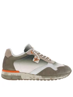 Baskets running en cuir taupe à talon plat et à lacets élastiqués bicolores