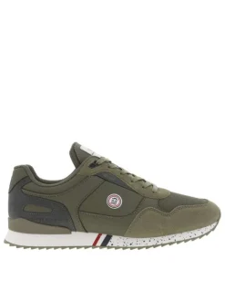 Baskets running kakis avec des empiècements en daim et à lacets plats