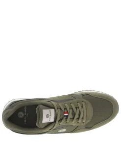 Baskets running kakis avec des empiècements en daim et à lacets plats