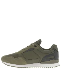 Baskets running kakis avec des empiècements en daim et à lacets plats