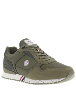Baskets running kakis avec des empiècements en daim et à lacets plats