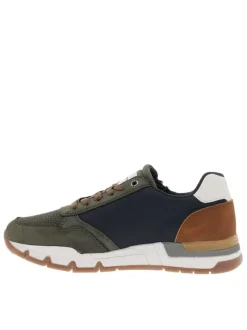 Baskets running kaki à semelle plate avec des lacets et un zip latéral