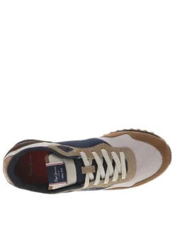 Baskets running marine et marrons à semelle plate avec le nom de la marque