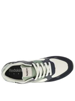 Baskets running marine à talon plat avec empiècements écrus et verts