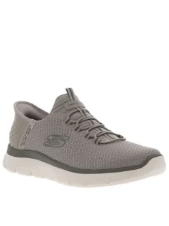 Baskets running taupes à lacets ronds décoratifs et à fermeture slip-on