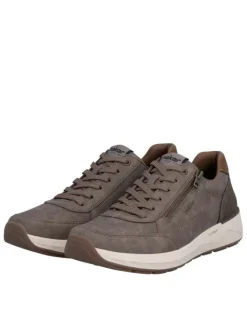 Baskets running taupe à talon plat avec des lacets et un zip latéral