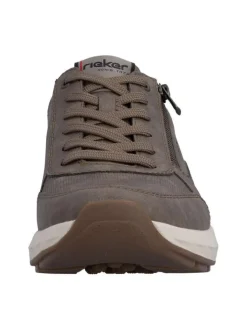 Baskets running taupe à talon plat avec des lacets et un zip latéral
