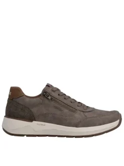 Baskets running taupe à talon plat avec des lacets et un zip latéral