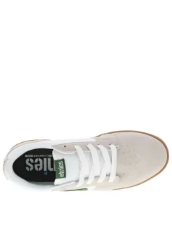 Baskets skate beiges en cuir à semelle marron avec logos verts et lacets plats