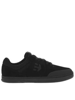 Baskets skate en cuir noires à talon plat avec logos et lacets plats noirs