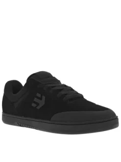 Baskets skate en cuir noires à talon plat avec logos et lacets plats noirs