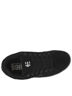 Baskets skate noires en cuir à semelle marron avec logos blancs et lacets noirs
