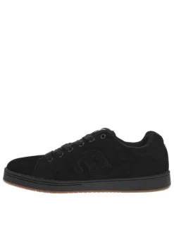 Baskets skate noires en cuir à semelle marron avec logos blancs et lacets noirs