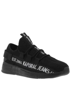 Baskets sneakers slip-on en textile stretch noir à semelle compensée