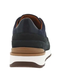 Baskets style running en cuir bleu marine à semelle semi-compensée et lacets