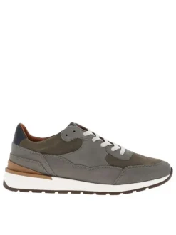 Baskets style running en cuir gris à semelle semi-compensée et lacets
