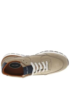 Baskets style running en cuir taupe à semelle semi-compensée et lacets