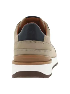 Baskets style running en cuir taupe à semelle semi-compensée et lacets