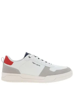 Baskets tennis blanches avec patch gris en velours à semelle plate