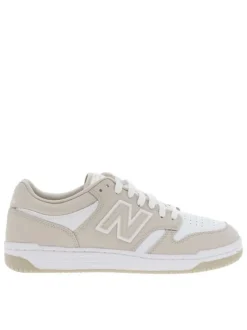 Baskets tennis blanches et beiges à talon plat avec logos et lacets blancs