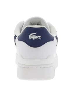 Baskets tennis blanches et bleues à talon et lacets plats avec logo vert brodé